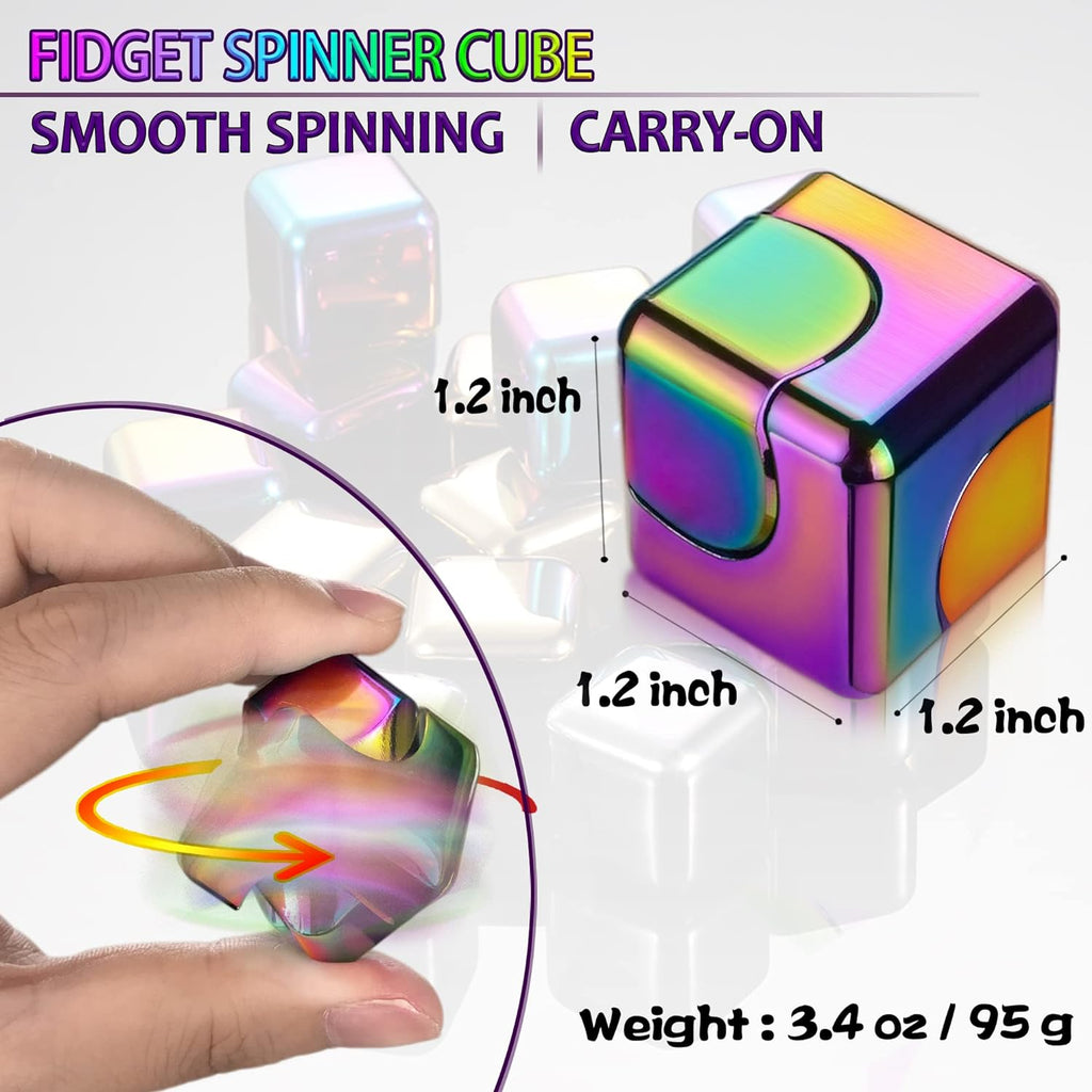 2pc Fidget Spinner Toys Cube Adults, Easter Basket Stuffers for Teens Metal EDC Cool Desk Gadgets Office Toys Small Anxiety Figette Sensory Toy, ADHD Tool Fingears Figet Stress Valentine Gift for Boy