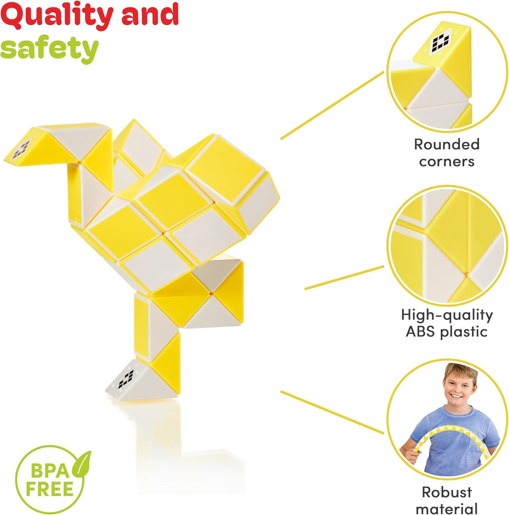 CUBIDI® Magic Snake Cube | Fidget Snake Toy for Kids | Travel Toys for Kids Ages 4-8 | Great Gift for Boys and Girls Birthday, Christmas, Stocking Stuffers - 36 Blocks | 0.9 inch x 0.7 inch | Yellow