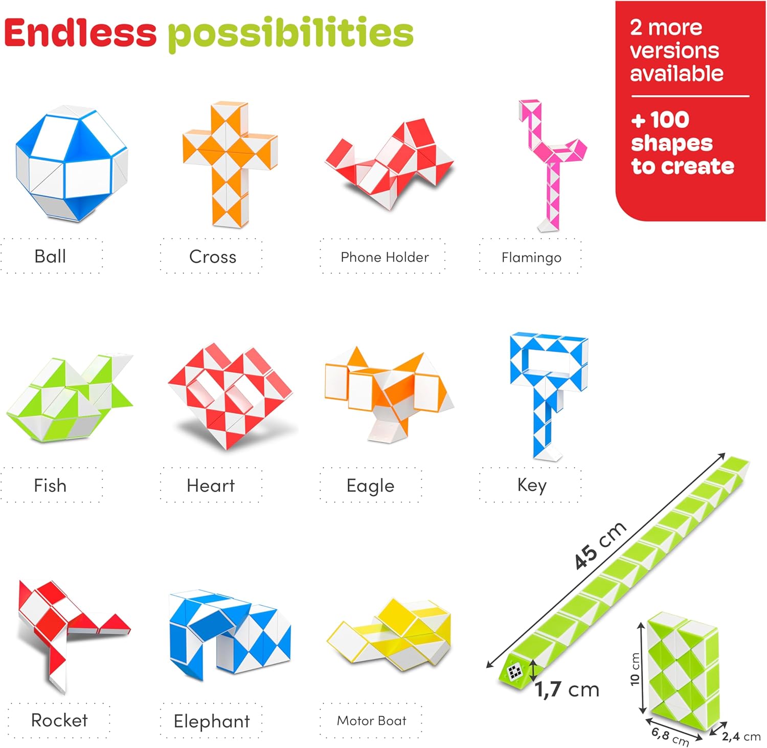 CUBIDI® Magic Snake Cube | Fidget Snake Toy for Kids | Travel Toys for Kids Ages 4-8 | Great Gift for Boys and Girls Birthday, Christmas, Stocking Stuffers - 24 Blocks | 0.9 inch x 0.7 inch | Green