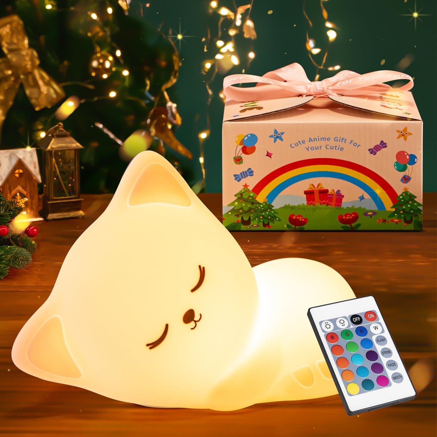 One Fire Cat Gifts Cat Decor, 16 Colors & Remote Control Silicone Cat Night Light Cat Toys, Dimmable Baby Night Light Lamp, Portable Lamp Rechargeable Cat Lamp,Kawaii Cat Gifts for Teen Girls Cat Toys