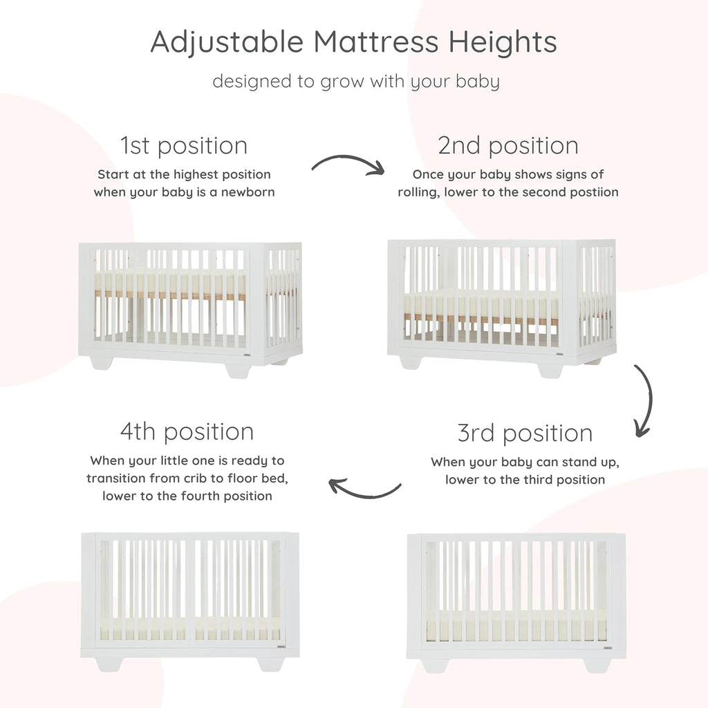 dadada Spirit 8 in 1 Convertible Crib to Toddler Bed & Floor Bed, Made in Italy, Greenguard Gold Certified, Adjustable Mattress Heights (White)