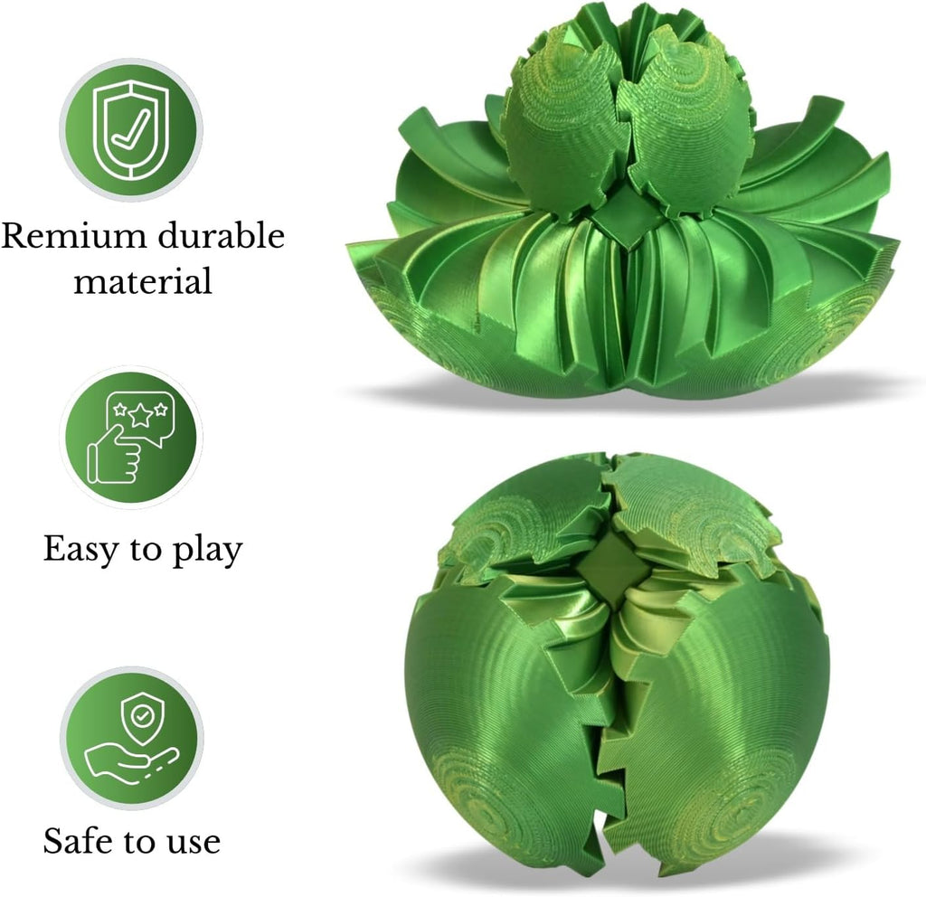 3D Printed Gear Ball, Gear Sphere Fidget Toy Stress Relif Toy for ADHD, Anxiety Relaxing Toy for Adults at Work/Study/Travel, Twisted Yellow-Green