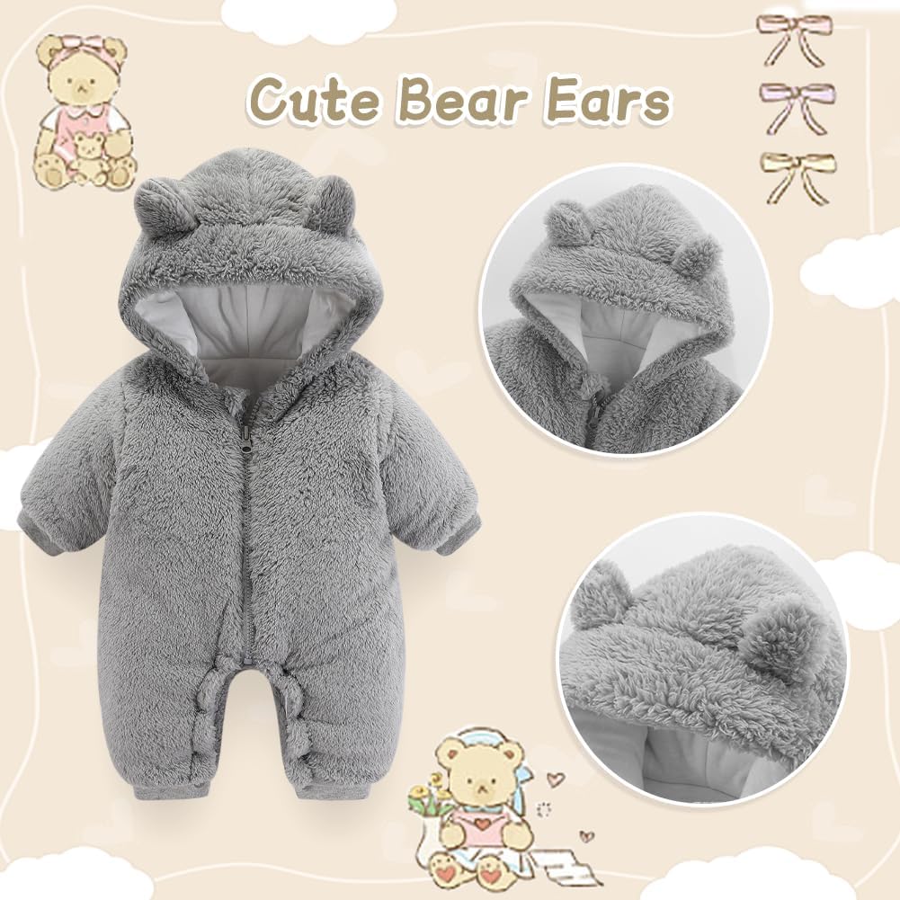 UVIPC Baby Newborn Bear Outfit Fleece Snowsuit Winter Clothes Hooded Jumpsuit Romper for Baby boy girl