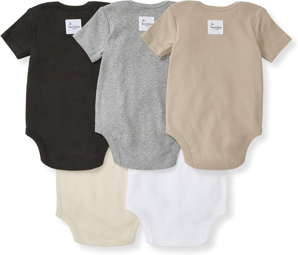 Burt's Bees Baby Unisex Organic Cotton Short and Long Sleeve Bodysuits, 5-Pack