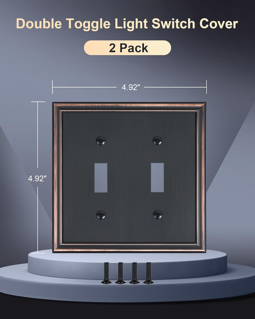 2-Pack Double Toggle Light Switch Cover Plate, Durable Solid Zinc Alloy Decorative Dual Switch Plate Covers, Aged Bronze 2 Gang Wall Plate, Corrosion Resistant