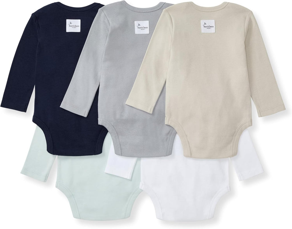 Burt's Bees Baby Unisex Organic Cotton Short and Long Sleeve Bodysuits, 5-Pack