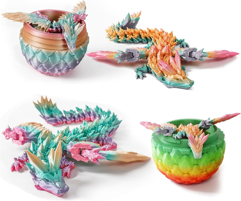 Easter Dragons 3D Printed Dragon Egg with Dragon Inside Crystal Dragon Fidget Toy for Adult Full Articulated Dragon for Home Office Decor