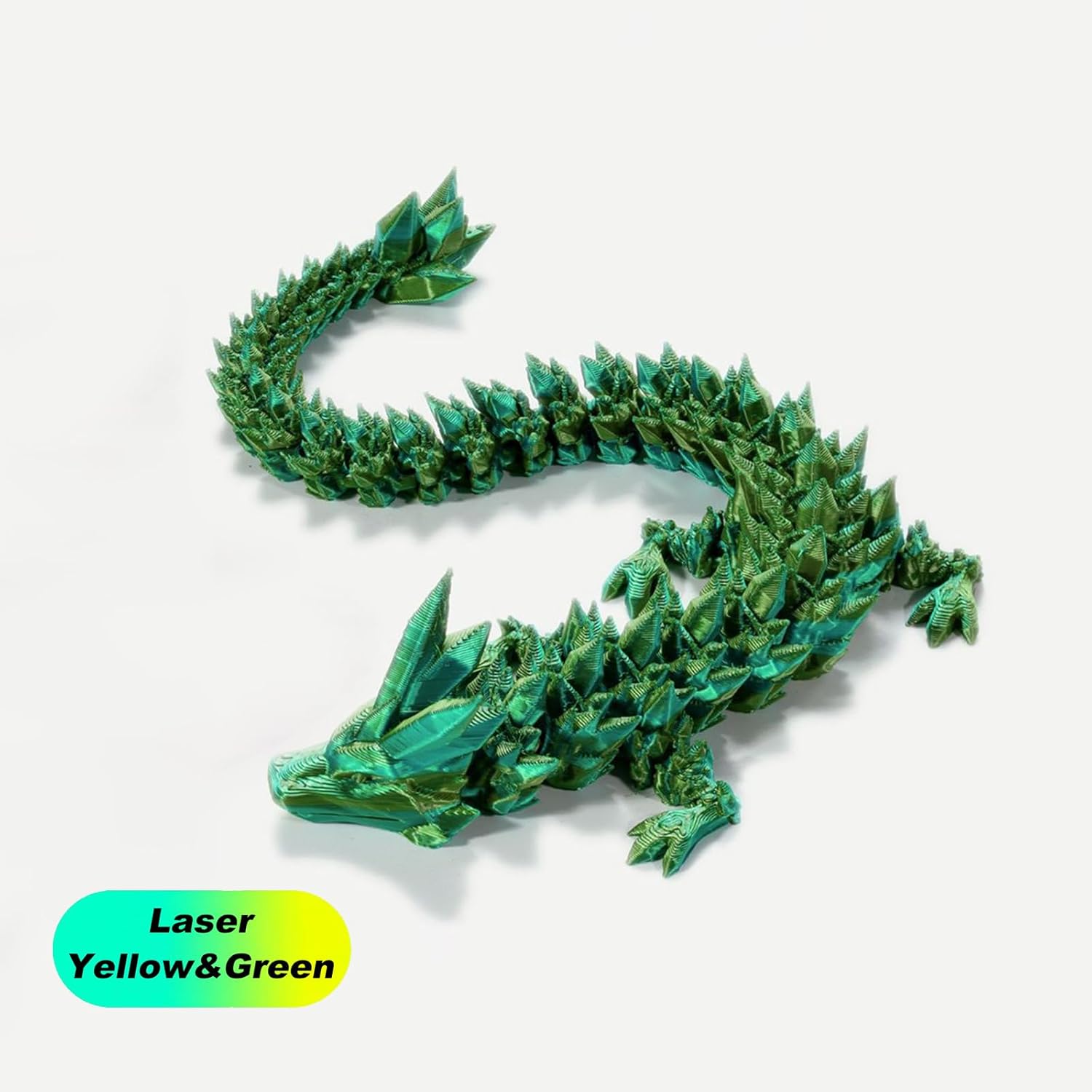 3D Printed Dragon in Egg, Full Articulated Dragon Crystal Dragon with Dragon Egg, Home Office Decor Executive Desk Toys, Adults Fidget Toys for Autism/ADHD (Laser Yellow&Green, 12")