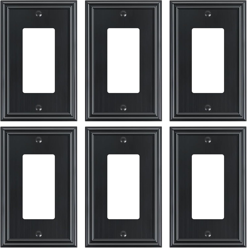6-Pack Decorator Outlet Cover Plate, Black Decorative Switch Plates and Outlet Covers, Durable Zinc Alloy Wall Plates for Electrical Outlets, Receptacle, GFCI Outlet, Dimmer Switch