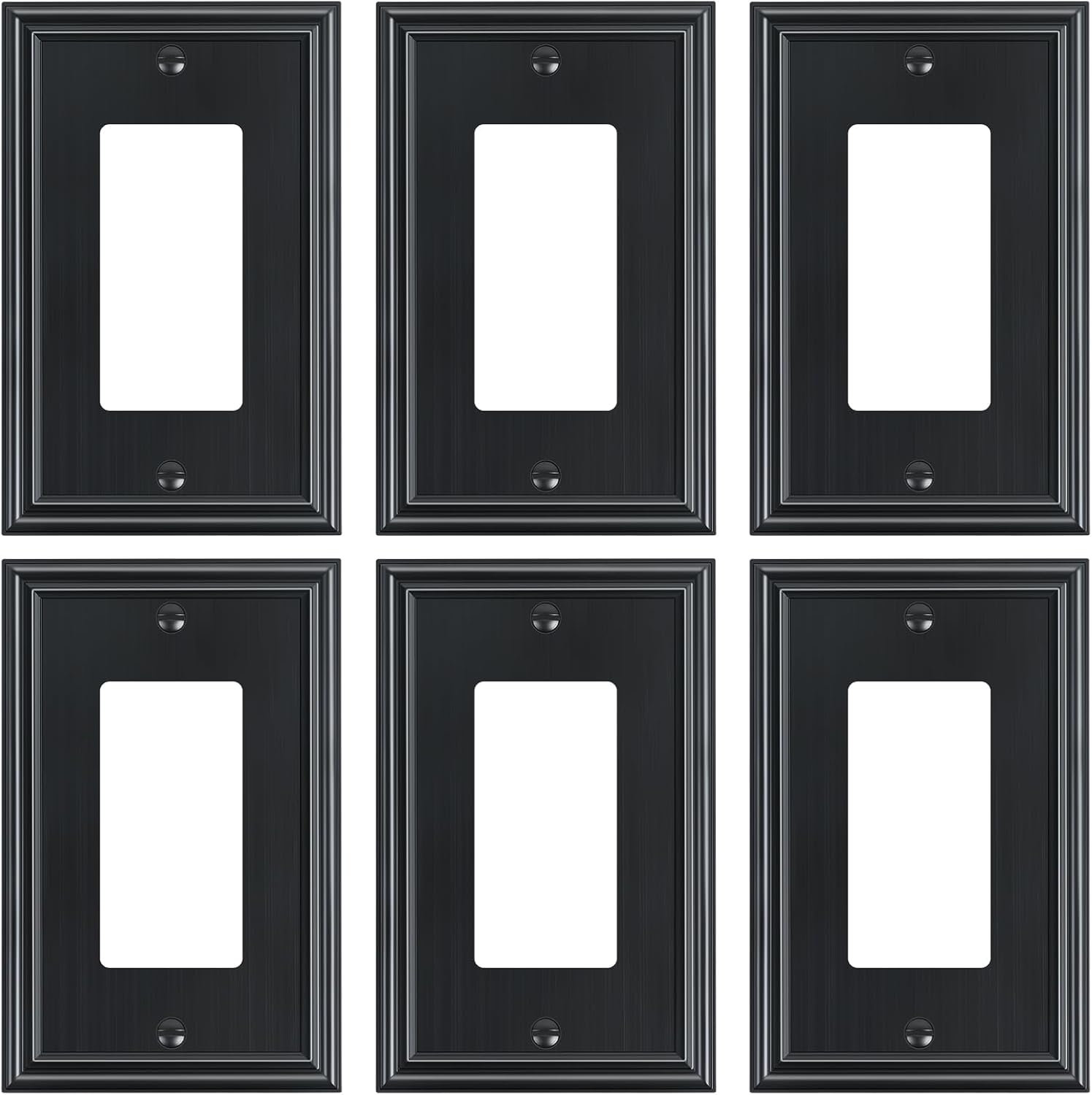 6-Pack Decorator Outlet Cover Plate, Black Decorative Switch Plates and Outlet Covers, Durable Zinc Alloy Wall Plates for Electrical Outlets, Receptacle, GFCI Outlet, Dimmer Switch