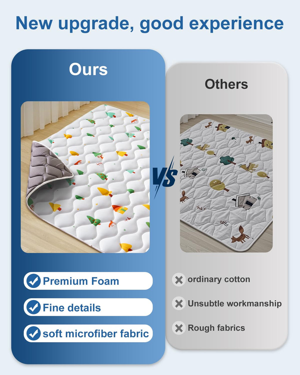 Odorless Premium Foam Baby Play Mat 79" x 59", Soft Microfiber Fabric Crawling Mat for Floor- Comfortable and Hypoallergenic, Non-Slip Cushioned Floor Playpen mat for Infants,Babies,Toddlers