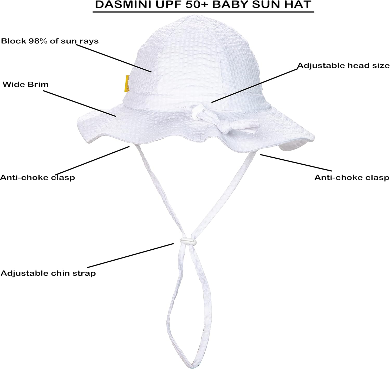 Baby & Toddler Wide Brim Sun Hats UPF 50+ Sun Protection Bucket Cap Cute Adjustable Hat in Seersucker