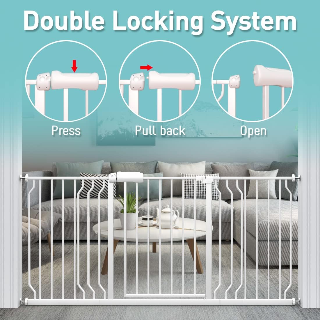 WAOWAO Baby Gate 4.71" Extra Wide Pressure Mounted Walk Through Swing Auto Close Safety White Metal Toddler Kids Child Dog Pet Puppy for Stairs,Doorways,Kitchen