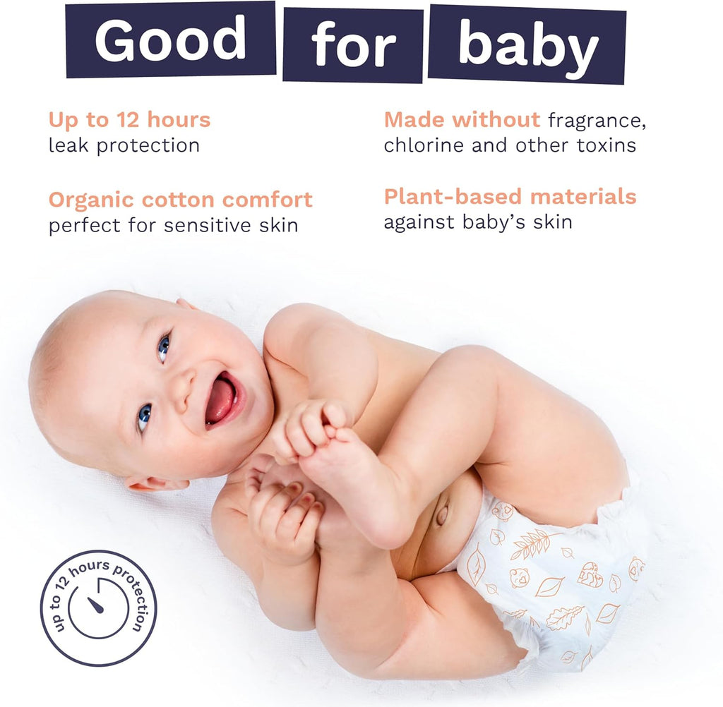 Pura Size 4 Eco-Friendly Diapers (18-31lbs) Totally Chlorine Free (TCF) Hypoallergenic, Soft Organic Cotton, Sustainable Comfort, up to 12 Hours Leak Protection, Allergy UK, 22 Diapers (Pack of 1)