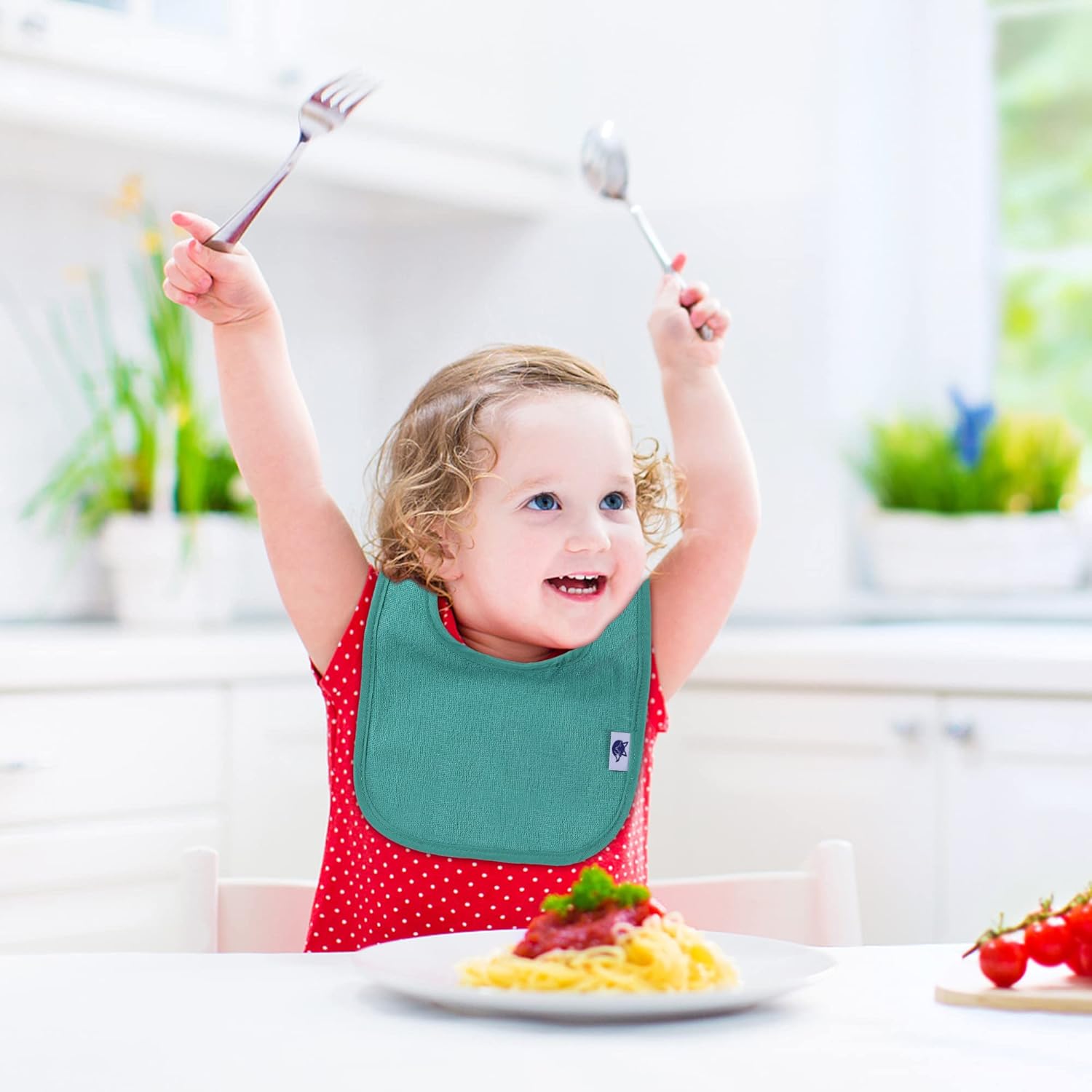 SPINFOX Waterproof Baby Bibs for Girls, Boy, Unisex Drool Bib Cotton Solid Knit Infant Feeding Bibs