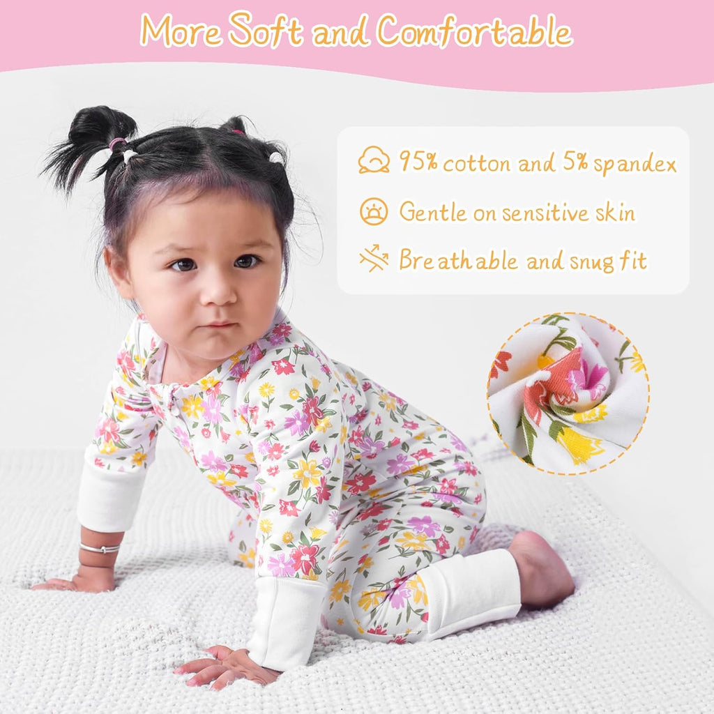 Satol Baby Girl Cotton Clothes, One-Piece Zip Front Footed, 2 Way Zipper Outfit Baby Clothes for Girls