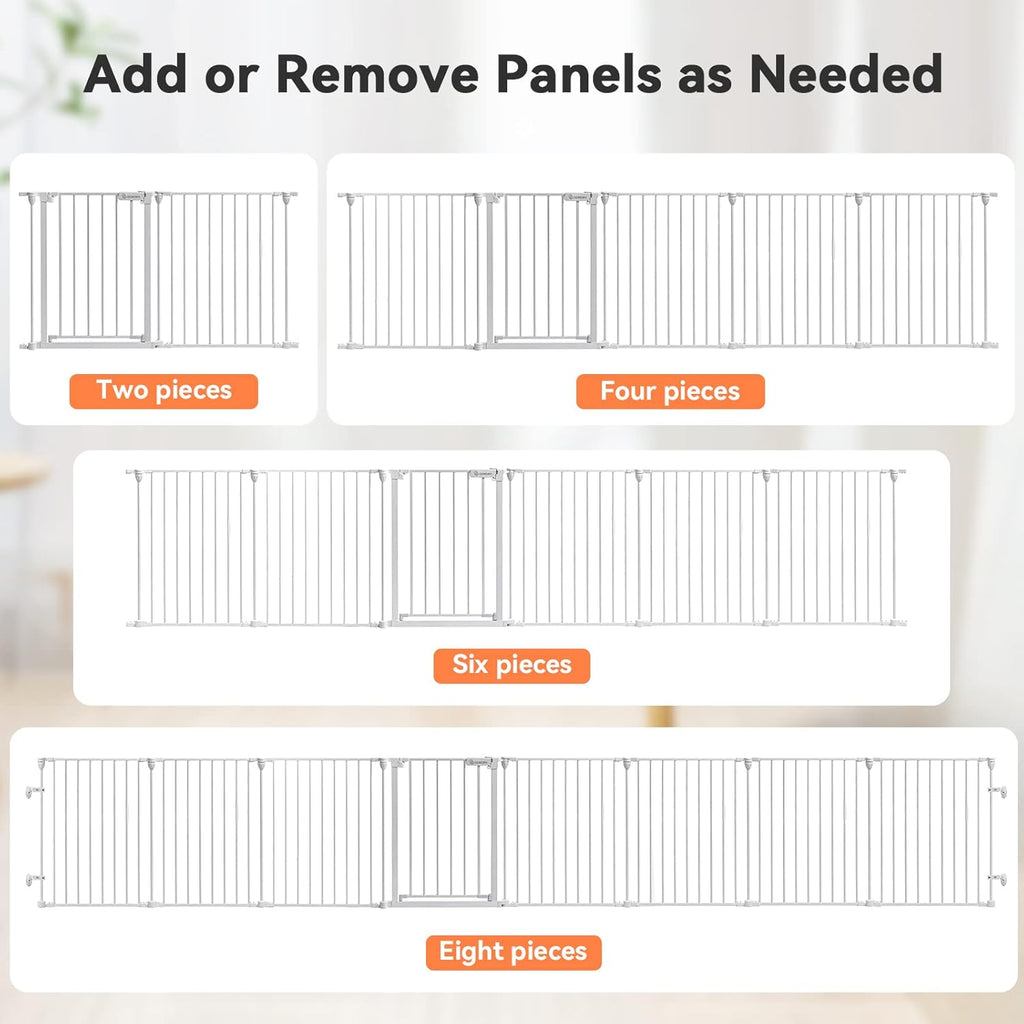 COMOMY 198" Baby Gate Extra Wide, Dog Gate Pet Gate for House Stairs Doorways Fireplace, Adjustable 3 in 1 Play Yard Child Safety Gate, Auto Close, Hardware Mounted (30" Tall, White)