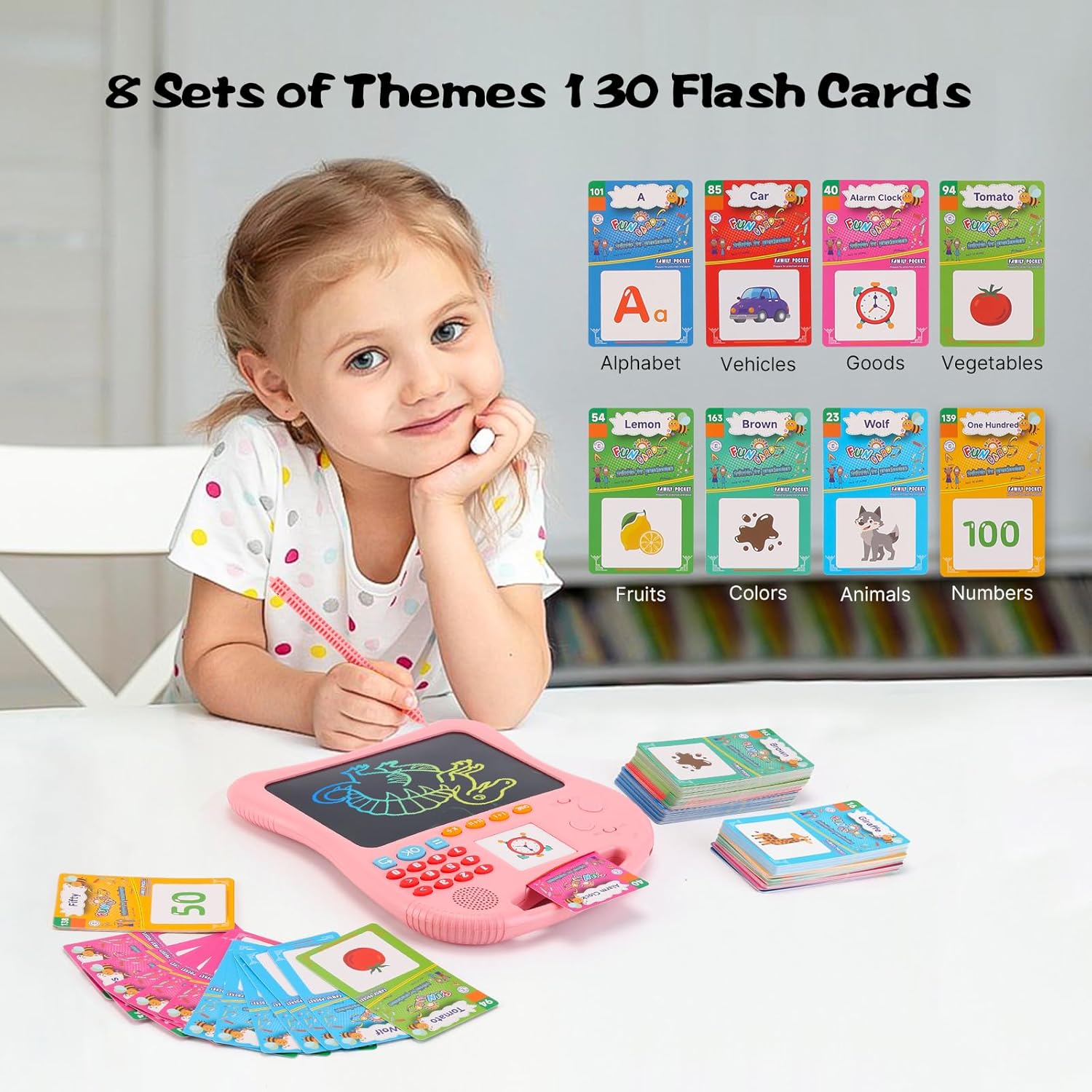 Kids Educational Learning Toys with Math Games,Talking Flash Cards and Writing Drawing Tablet, Speech Therapy Autism Sensory Toys Gifts for Toddler Preschool Activities Boys Girls Ages 3-10 (Pink)