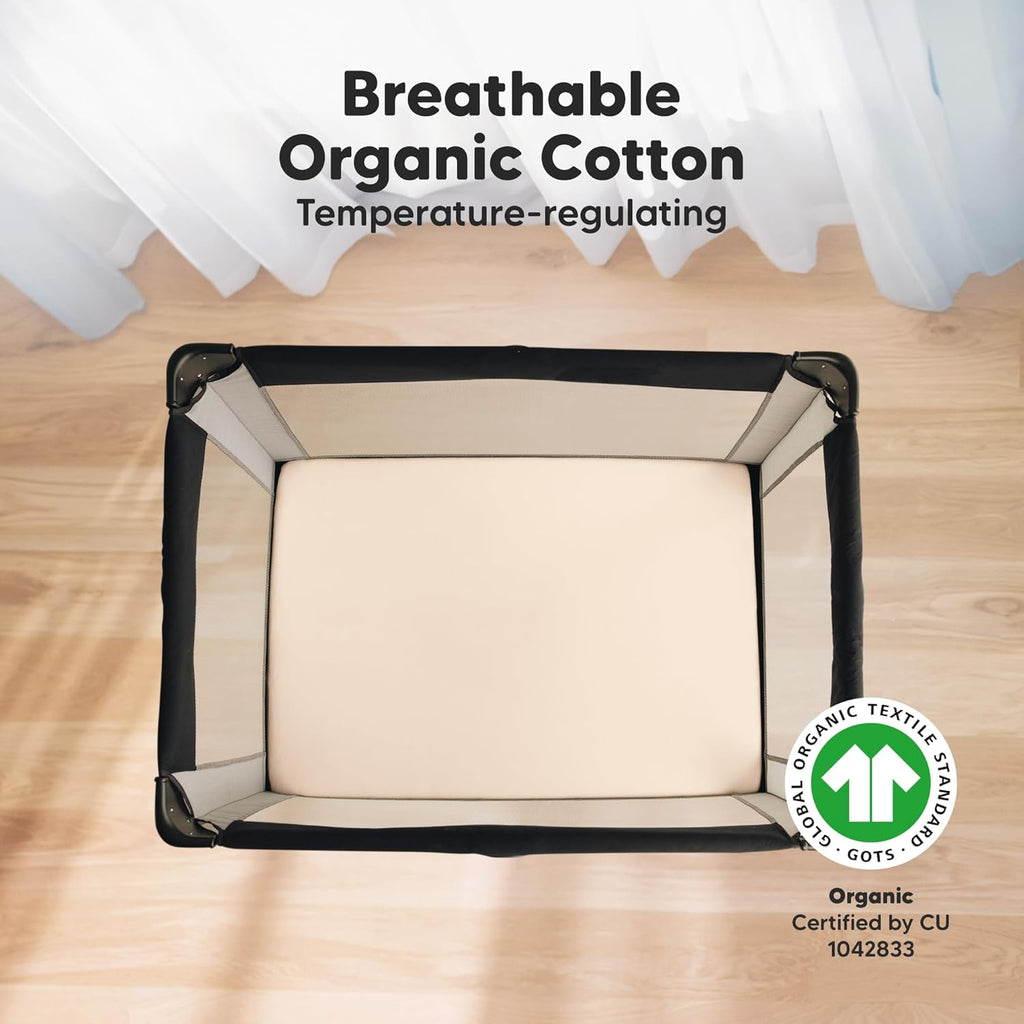 2-Pack Mini Crib Sheets Fitted - 38x26 Pack N Play Sheets for Pack and Play Mattress, Organic Cotton, Soft & Breathable Playard Bedding, Neutral Mini Toddler Bed Cover for Boys, Girls (Cameo)