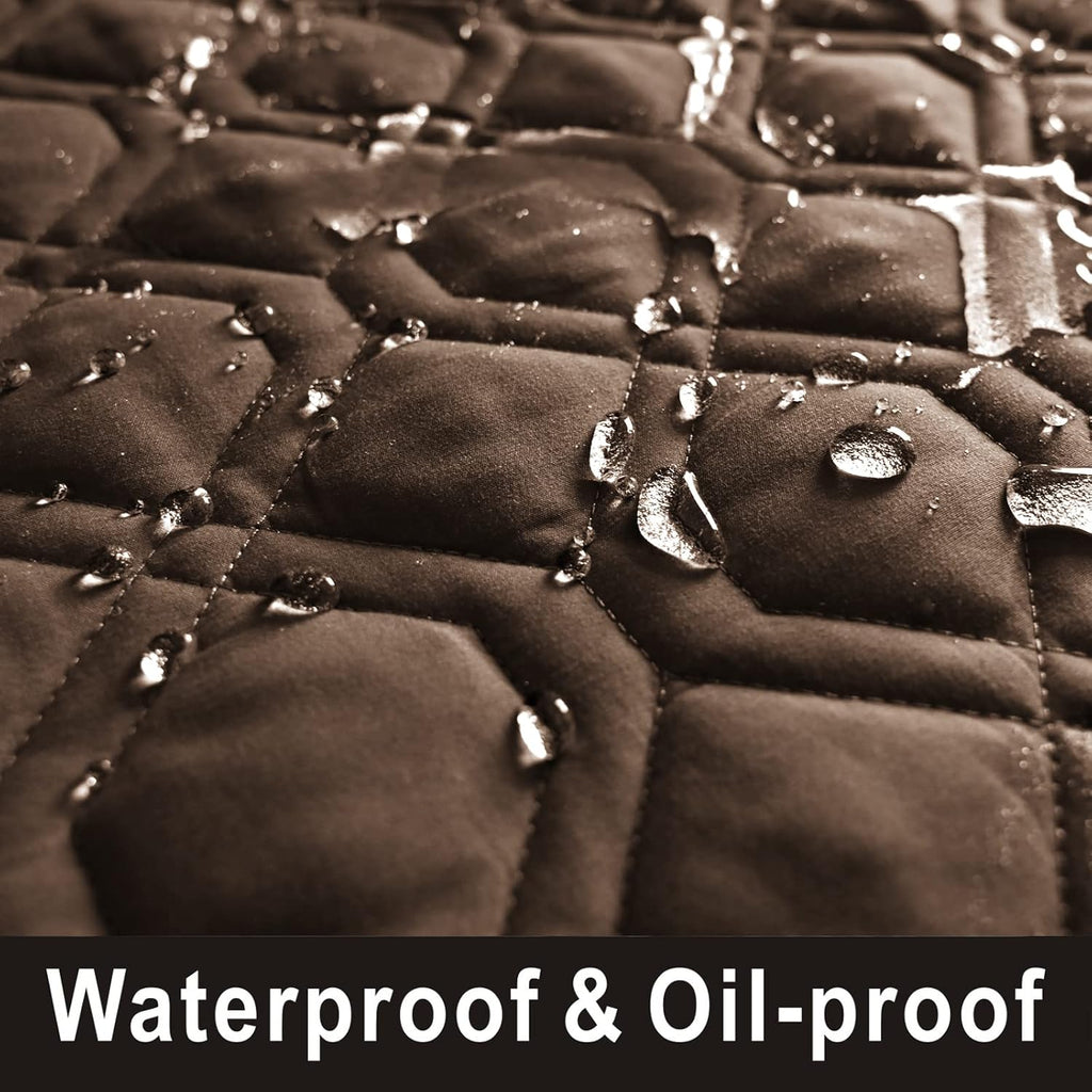 100% Waterproof Dog Bed Cover 102x82 in Reversible Reusable Camping Mat for Kids/Pet/Dog/Cat Washable Geometric Embroidery Blanket Patchwork Brown+Beige