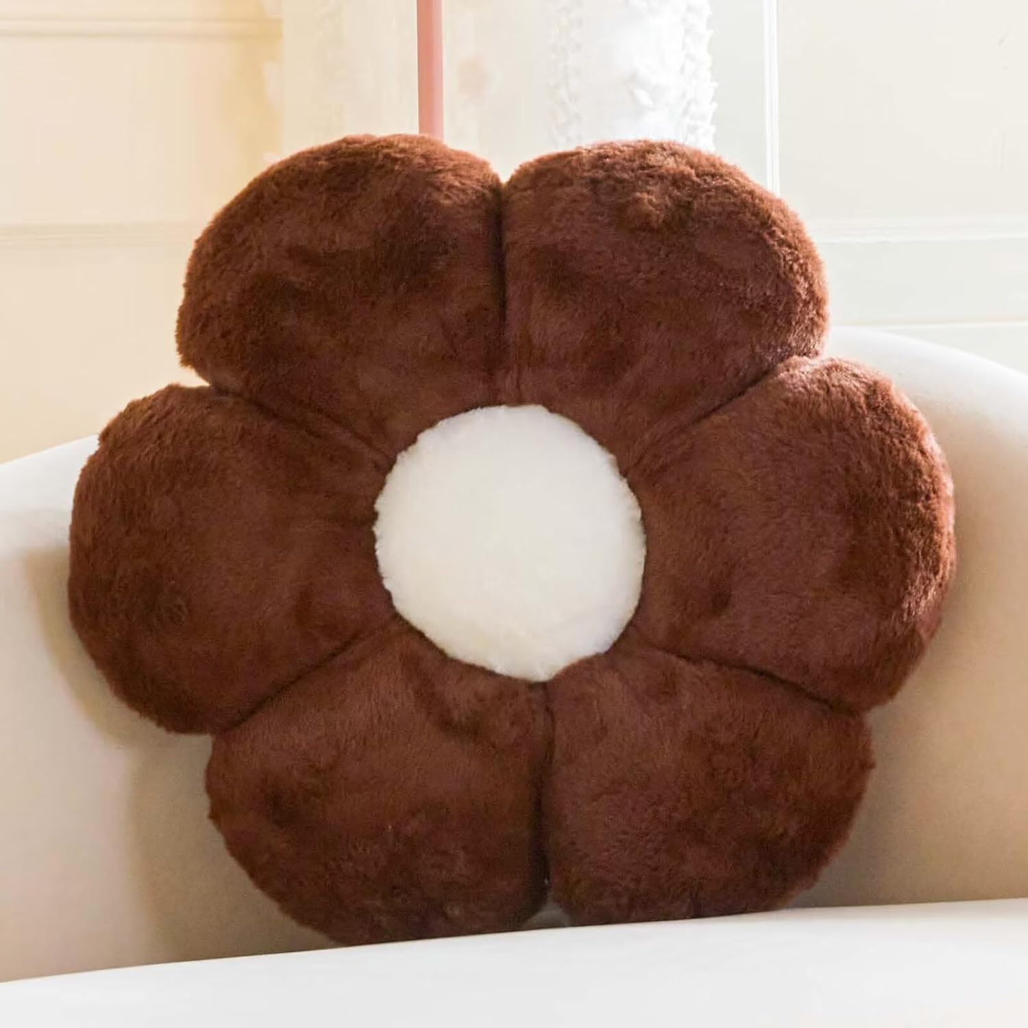 Brown Flower Pillow, 17.7" Flower Shaped Plush Decorative Throw Pillow for Bed
