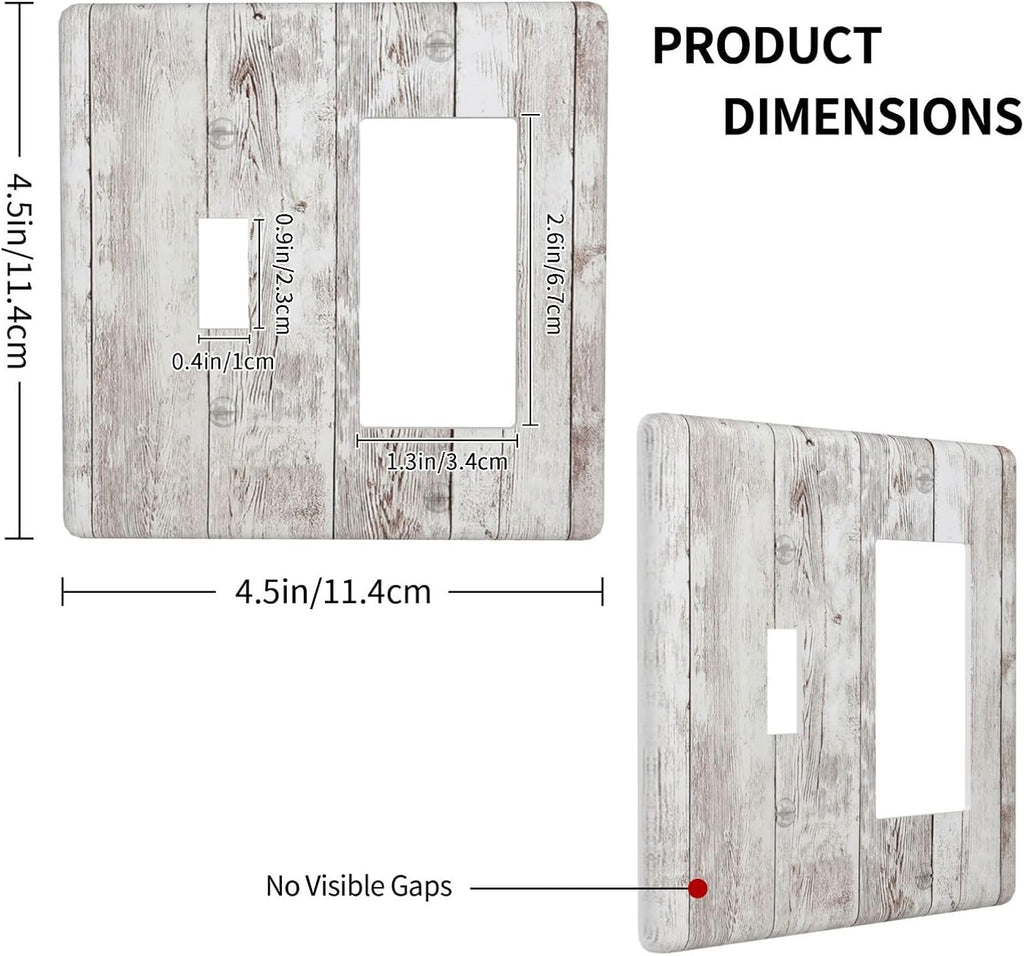 Outlet Covers Rustic Vintage White Wood Grain 1 Toggle 1 Rocker Combination Decorative Wall Plate Electrical Switch Plates Light Switch Cover Plate for Farmhouse Home Decor