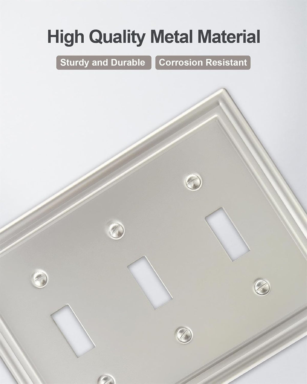 2-Pack Triple Toggle Wall Plate, Satin Nickel Light Switch Cover, Metal Switch Covers Wall Plate, Midsize, A035 Series