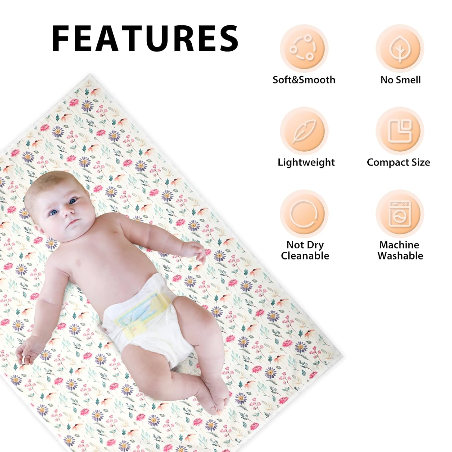 Vegan Leather Baby Changing Mat - Wipeable Portable Changing Pad, Foldable Travel Changing Mat for Baby, Newborns Toddlers Shower Gifts (Colorful Floral,20"*28")