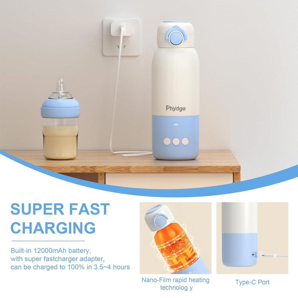 Portable Bottle Warmer for Travel,12.5oz Cordless Baby Milk Warmer on The go for Formula,Breastmilk,Water,3 Mins Fast Heating & Precise Temp Control Travel Essential