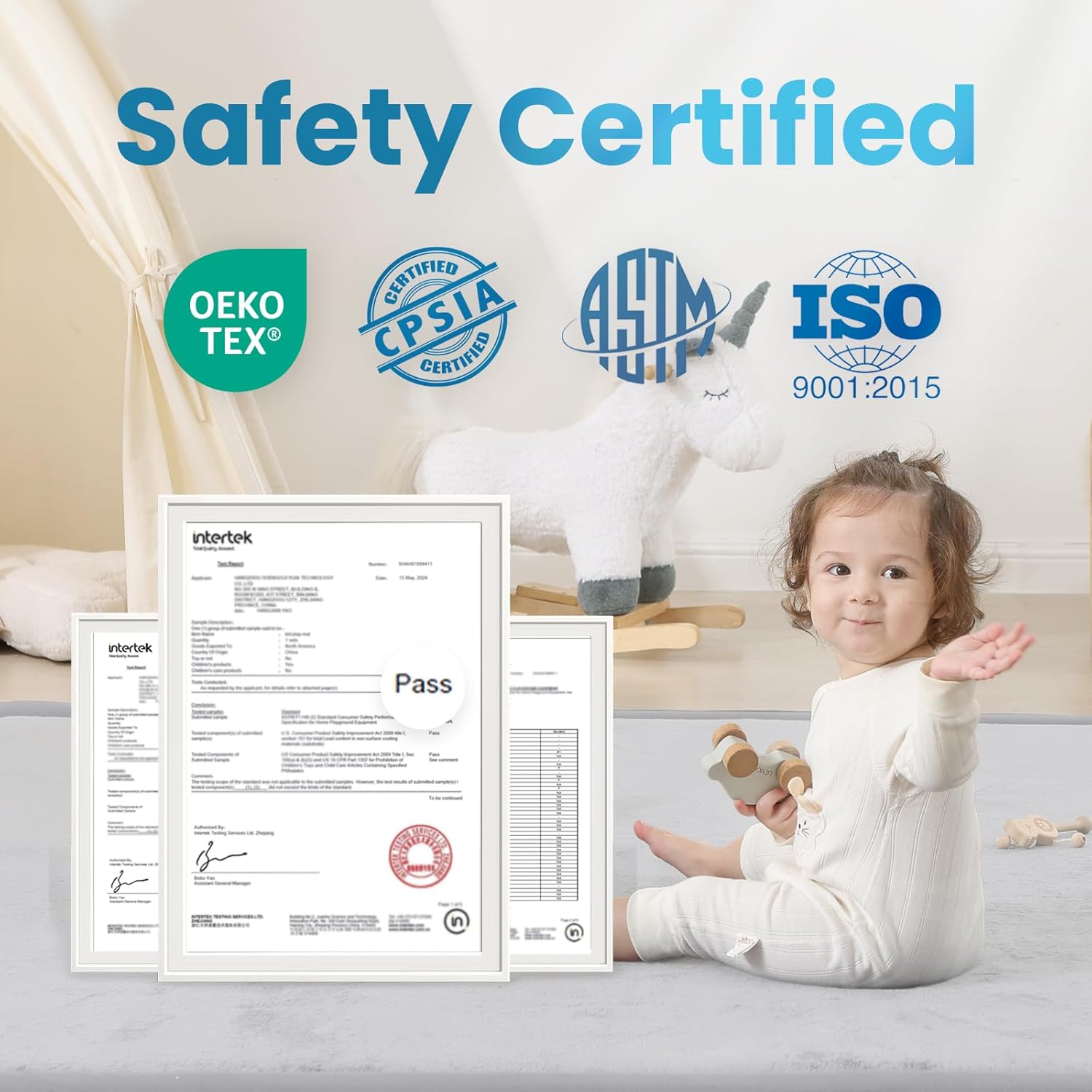 Baby Play Mat for Kids Room,Extra Thick Elasti-Foam Anti-Fall Cushion Mat for Babies,Toddlers,Infants,Water-Repellent&Non-Slip Bedroom Bedside Rugs(Light Grey)