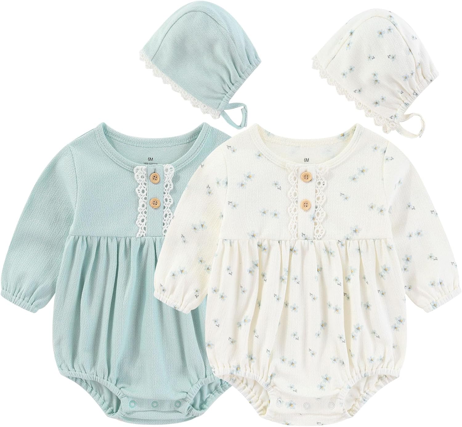 Baby Girl Clothes Cotton Bubble Romper Floral Bodysuits Infant Outfit Set