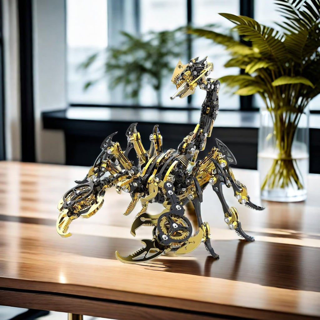 Scorpion 3D Metal Puzzles for Adults, Mechanical Scorpion King DIY Model Kit, 3D Brain Teaser Puzzle Stainless Steel Hand Assembled Detachable Model ArtCraft Desk Ornaments Toy (Black Gold)