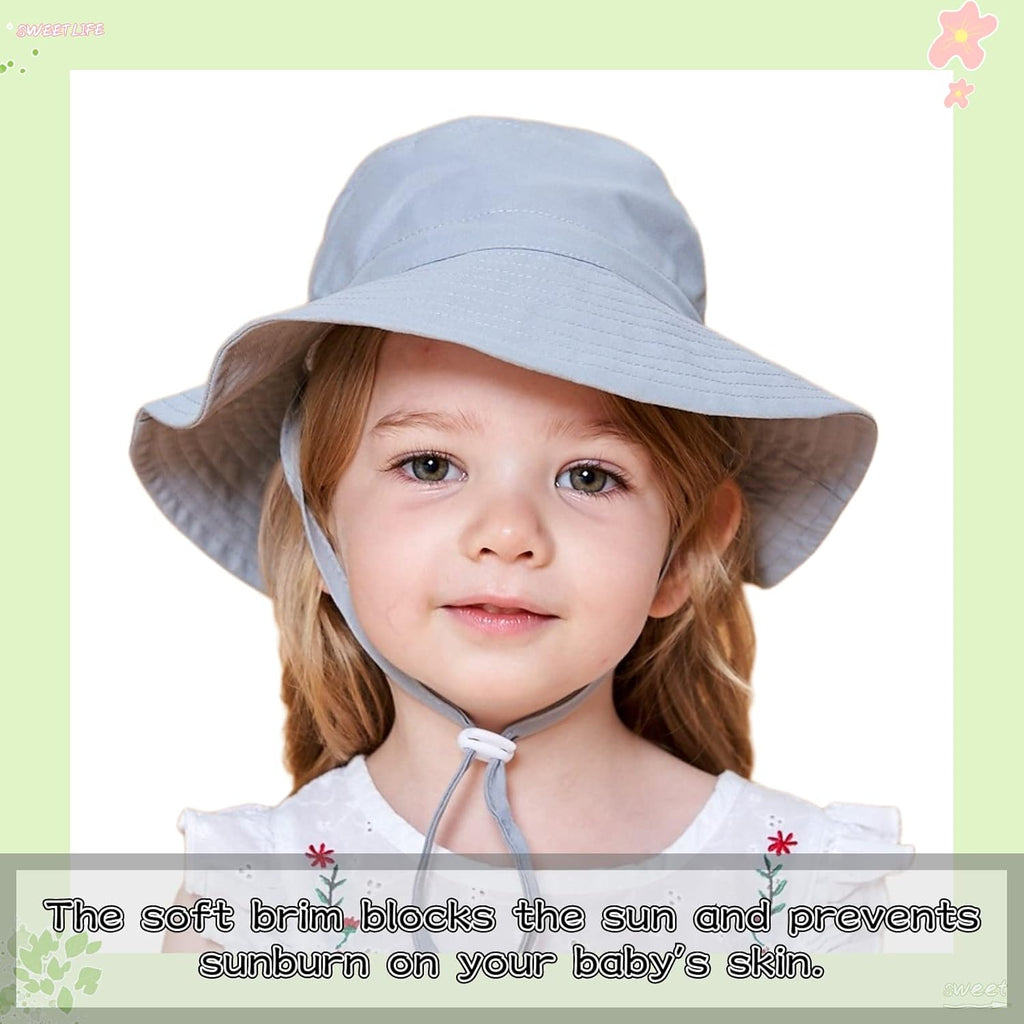Peecabe Summer Baby Sun Hat for Boys Girls UPF 50+ Wide Brim Toddle Bucket Hat Adjustable Baby Beach Cap 0-8 Years