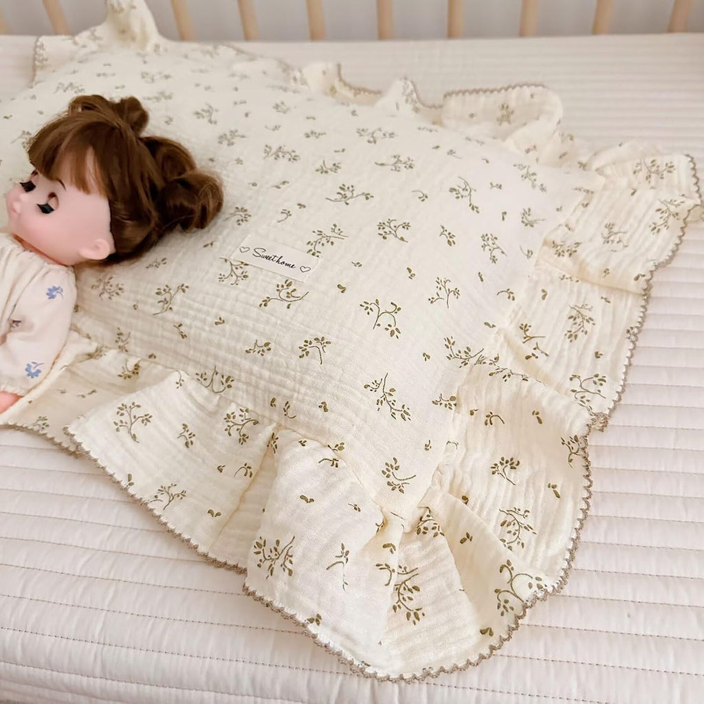 BuLuTu Olive Pattern Toddler Pillowcases Cotton Muslin Kids Pillow Case 14"x20", Soft Breathable Girls Boys Pillow Cover with Ruffle Edges, Envelop Closure, Children Bedding Decor