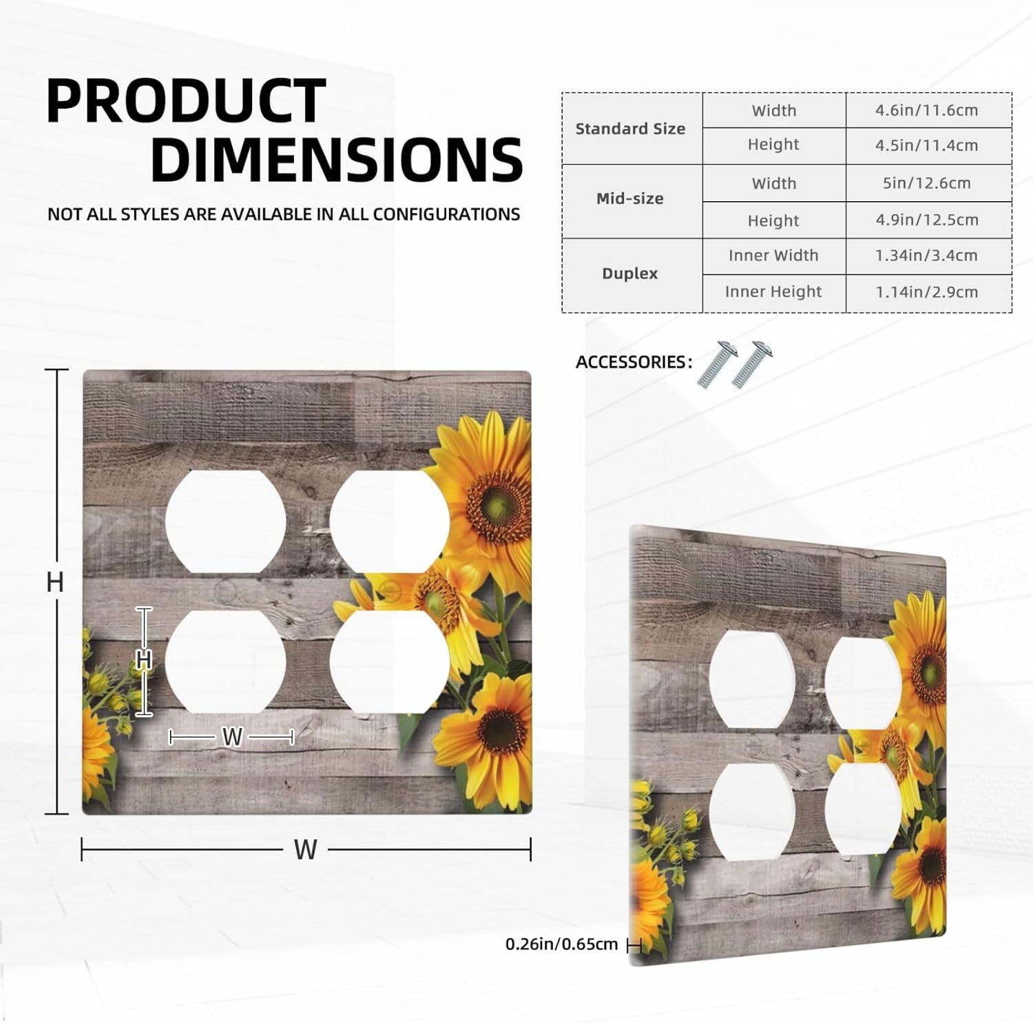 Sunflower Rustic Brown Gray Wood Outlet Covers 2 Gang Double Duplex Decorative Light Switch Covers Electrical Wallplates Socket Faceplate for Farmhouse Home Decor