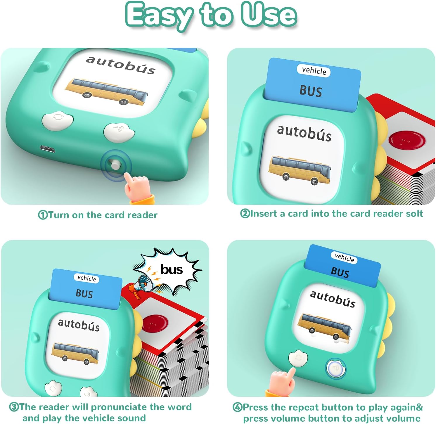 Kidzdo Talking Flashcards for Toddlers, 520 Bilingual English Sight Words Educational Learning Toy, Birthday Xmas Gift for Kids 2-6, Pocket Speech Therapy Toys