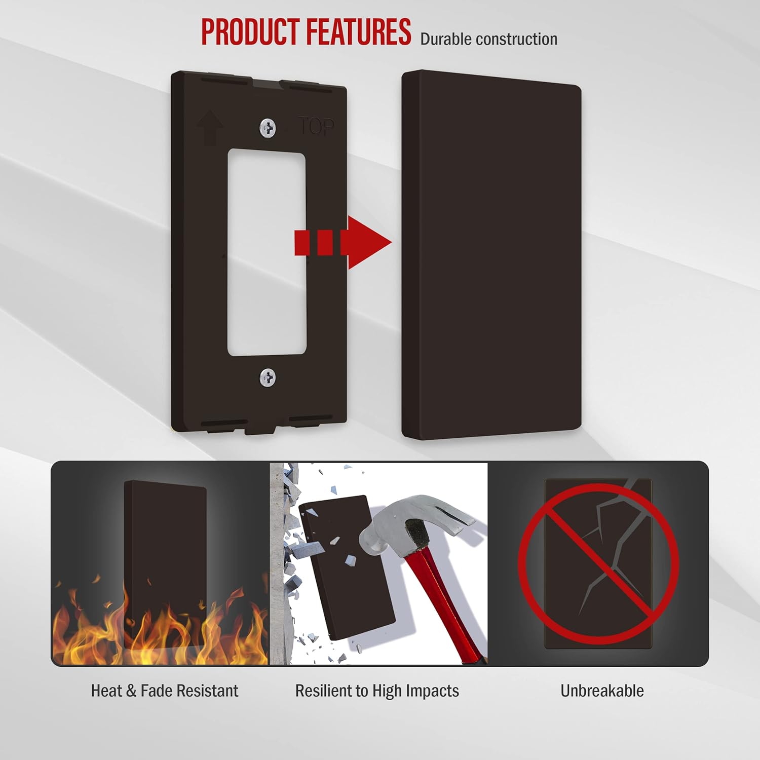 ENERLITES Screwless Blank Wall Plate, Child Safe Blank Device Outlet Cover, Standard Size, 1-Gang 4.68" x 2.93", Polycarbonate Thermoplastic, UL Listed, SI8801-BR, Glossy, Brown