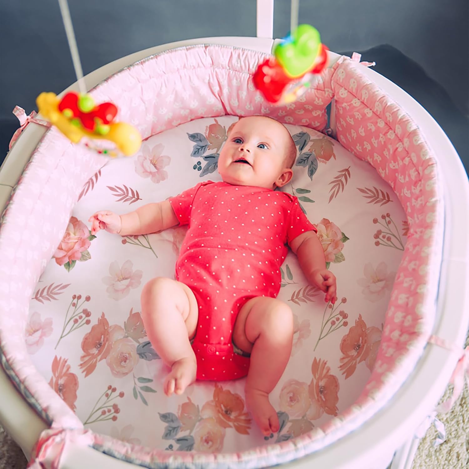 Gllquen Baby Bassinet Sheets 4 Pack, Breathable Cozy Fitted Mattress Sheet, Elastic Travel Crib Fashionable Floral Pattern, Standard Cradle Safe Sheets for Baby Boys Girls 32"x16" (Flower)