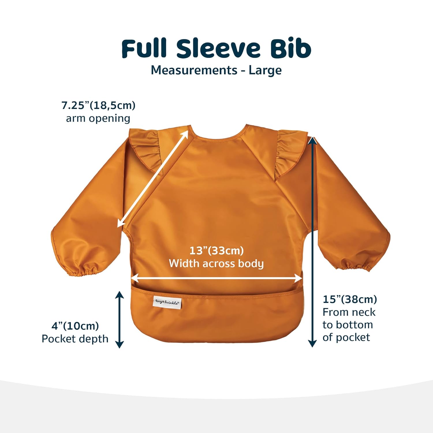 Tiny Twinkle Mess Proof Baby Bib,Waterproof Smock Baby Bib for Eating,Machine Washable Long Sleeve Bib,Baby Led Weaning,Toddler Bib,BLW Supplies(Cinnamon, Large 2-4 Years)