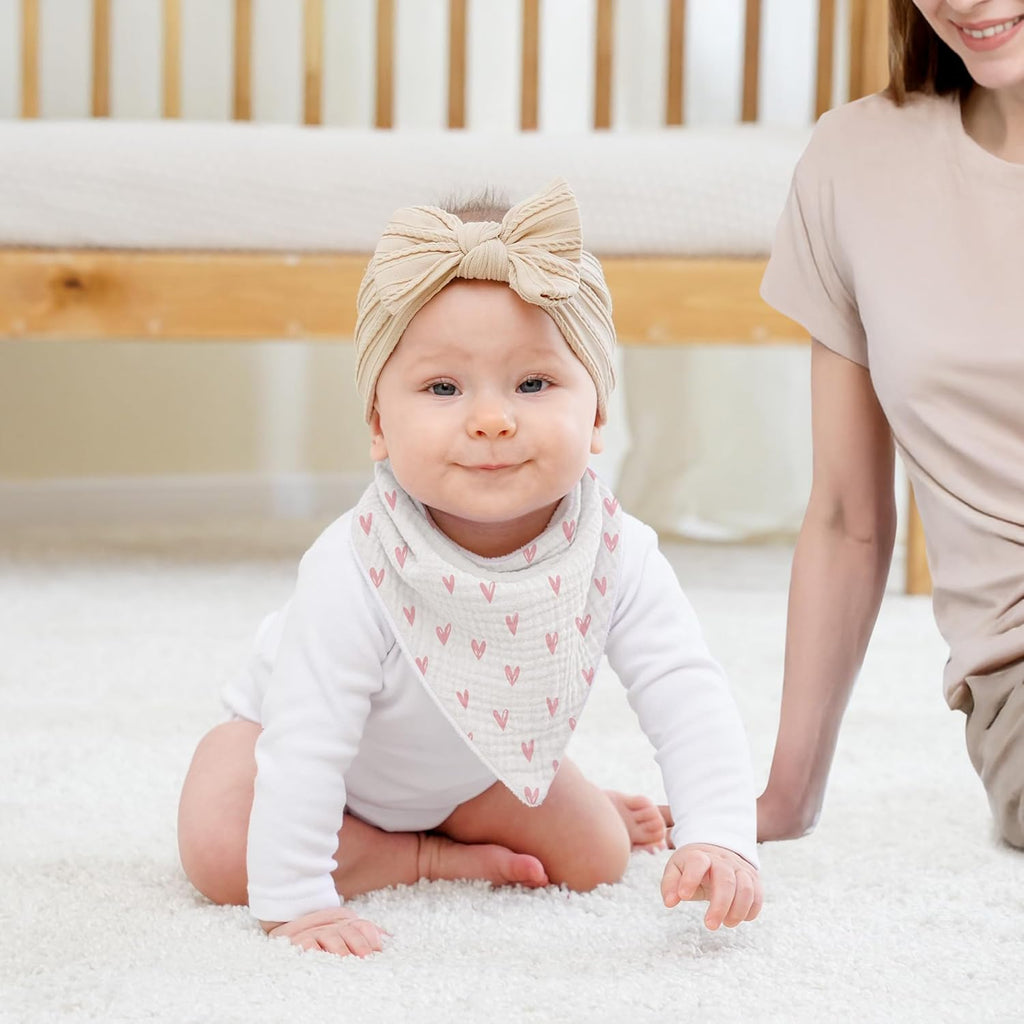 Susurration Muslin Baby Bibs 10Pack Bandana Drool Bibs Soft Adjustable Newborn for Unisex Girls & Boys (Pink Stars)