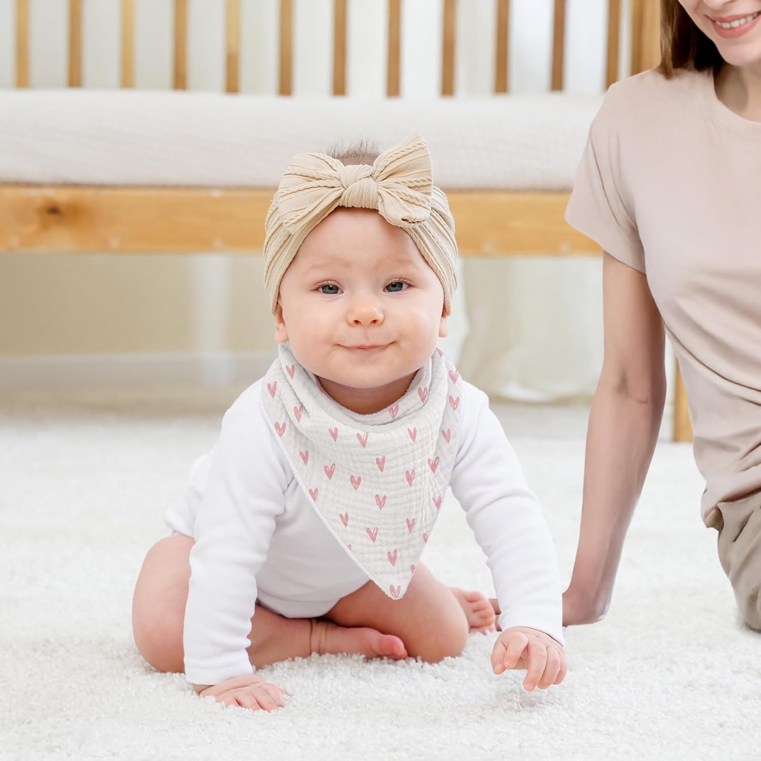 Susurration Muslin Baby Bibs 10Pack Bandana Drool Bibs Soft Adjustable Newborn for Unisex Girls & Boys (Pink Stars)