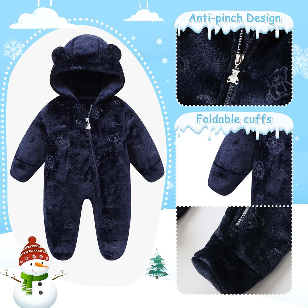 Fairy Baby Newborn Baby Bear Onesie Thin Fleece Footie Romper Snowsuit Hooded Jumpsuit Bodysuit Winter Outwear Boy Girl 0-12M