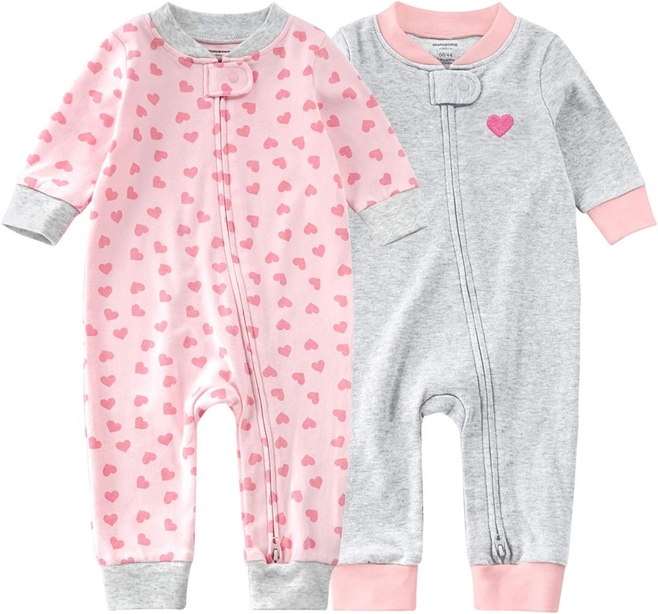 Teach Leanbh Baby 2-Pack Footless Pajamas Cotton Long Sleeve Printing 2 Way Zipper Romper Jumpsuit Sleep and Play 3-24 Months
