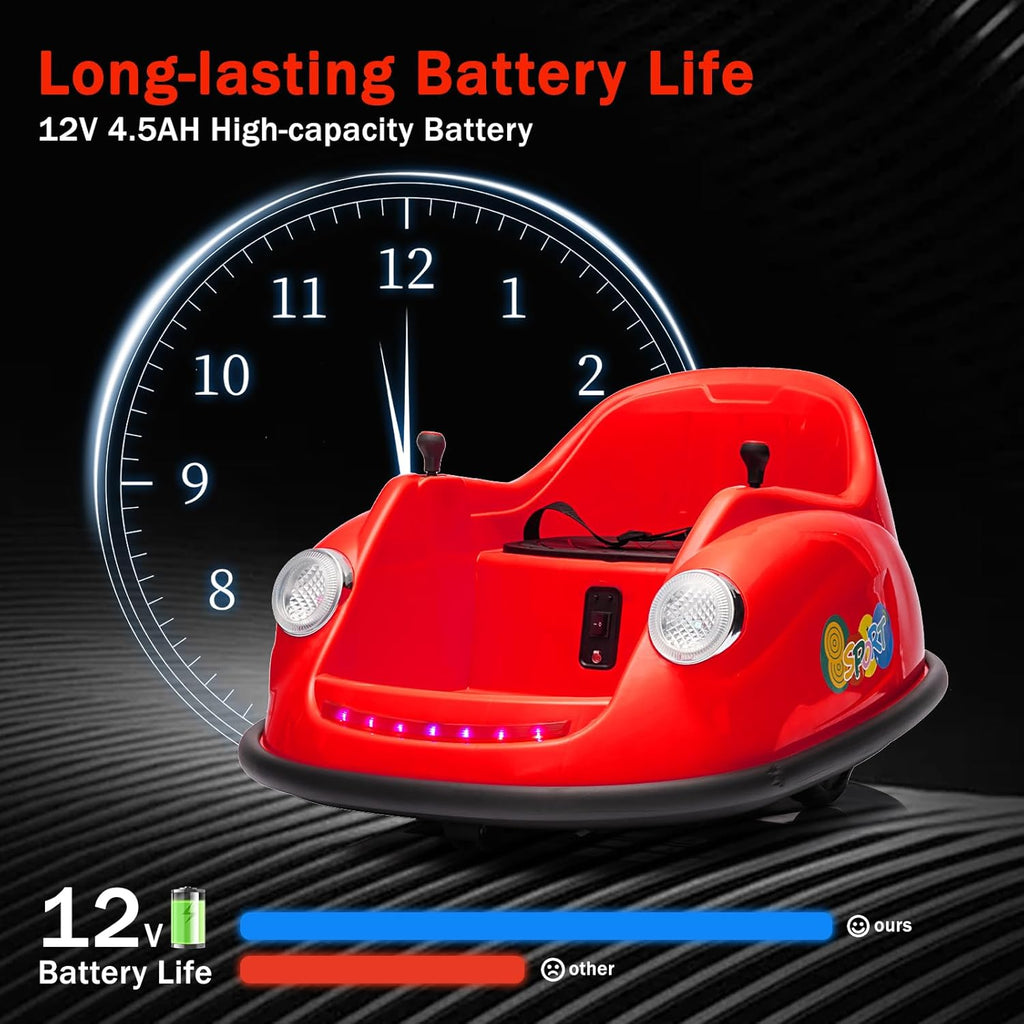 12V Bumper Car for Toddlers, Electric Toy Ride on Battery Car with Kids W/Parent Remote Control, 2-Speed, 360 Degree Spin, Music & LED Lights for Kids, Red
