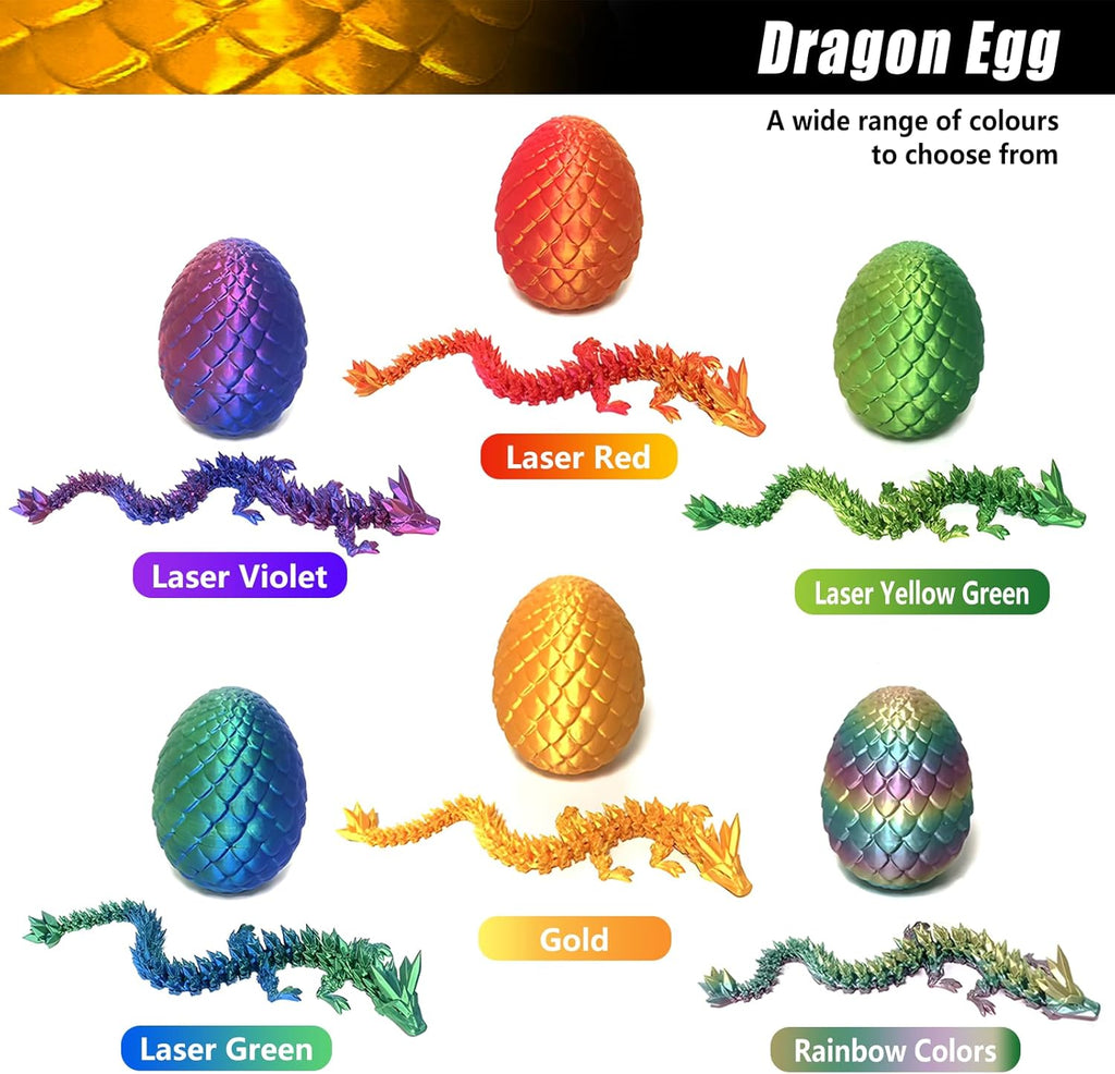 3D Printed Dragon Egg Crystal Dragon Fidget Toy Full Articulated Dragon Mystery Dragon Eggs with Dragon Inside Home Office Desk Decor Gifts Toys (Gold)