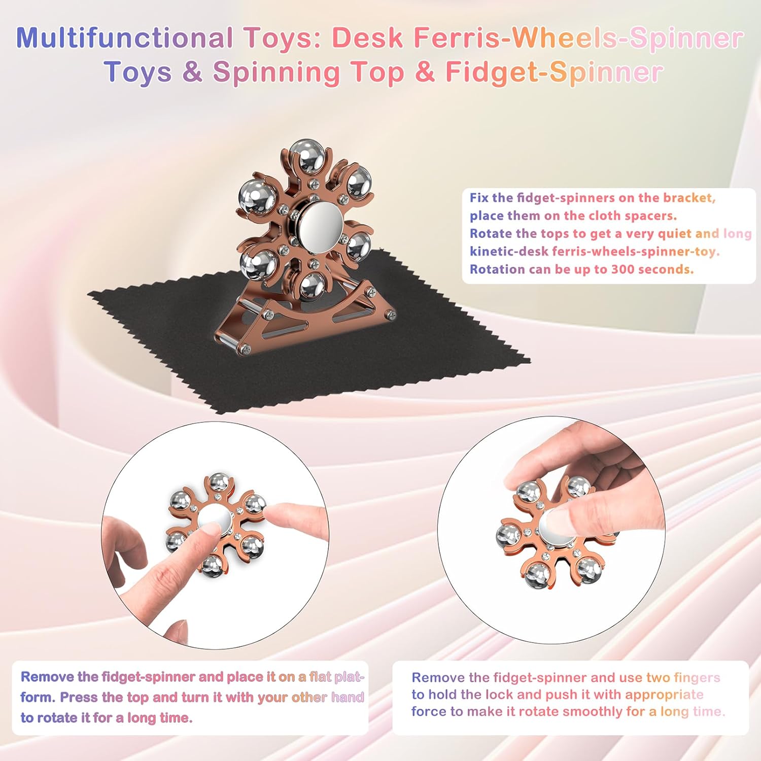 Desk-Fidget-Toys Ferris-Wheels-Spinner: Metal Kinetic-Fidget-Spinner 4mins, EDC-Toy Cool-Gadgets for School Office Christmas, ADHD Tools Gift Cool-Stuff Stress Relief Gift for Kid Children Teen Adult