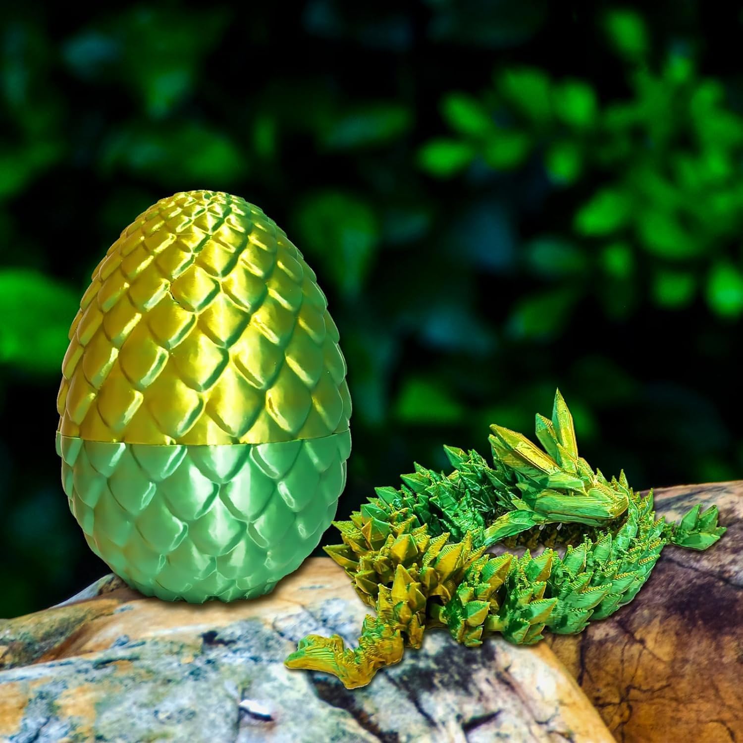3D Printed Dragon Fidget Toys Dragon Egg 12inch Flexible Dragon Toy 3D Printed Dragon Egg with Articulated Dragon Inside Fidget Toys for Autism/ADHD Easter Toys Gifts (YellowGreen)