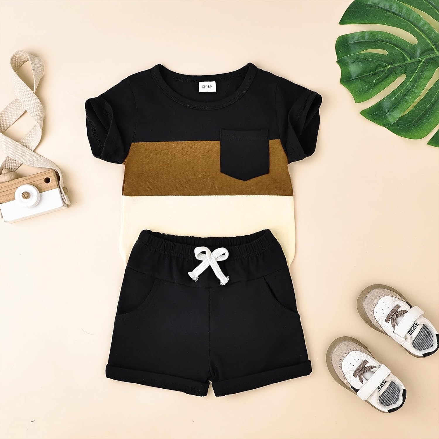 Baby Boy Clothes Toddler Boy Summer Outfits Short Sleeve Patchwork Top T-shirt & Pocket Pant Set 2 Piece 12 Months-4T