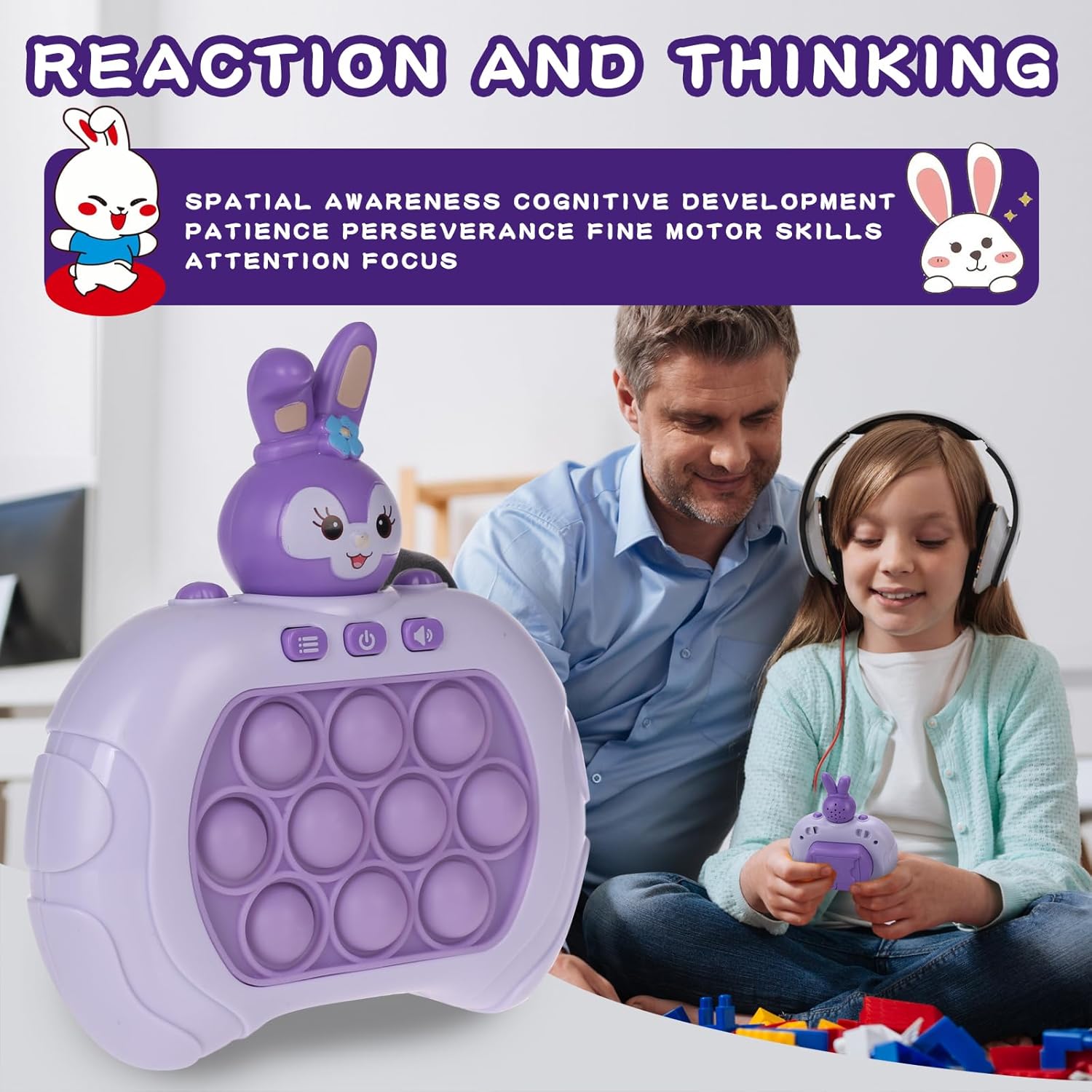 Fast Push Game Pop Fidget Toys for Kids, Fast Push Bubble Game, Quick Push Pop Game for Boys & Girls Age 3-12, Handheld Puzzle Game Sensory Toys Relaxation and Decompression (Purple Rabbit)