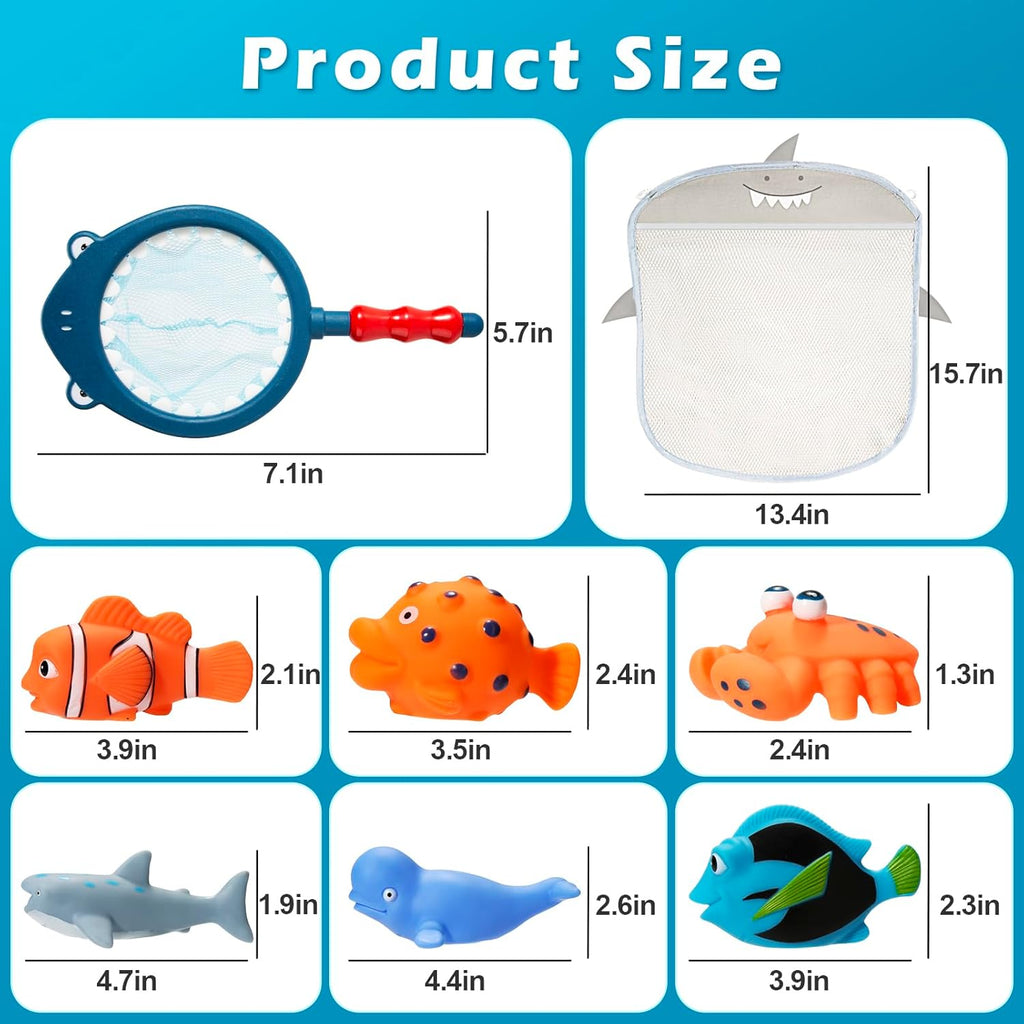 No Hole Mold Free Bath Toys for Toddlers 1-3, Water Toys for 6-12 Months Infants with Storage Bag, Baby Shark Toys for Pool, Bathtub, Beach, Shower, Tub, Kids Boys Girls Gifts